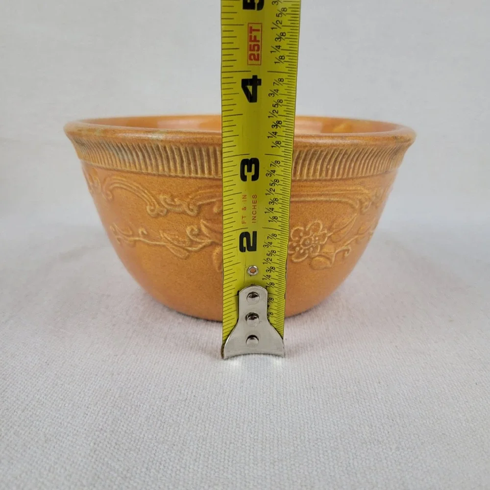 Homer Laughlin Oven Serve Yellow Ware Mixing Bowl Floral Embossed Vintage 6 inch